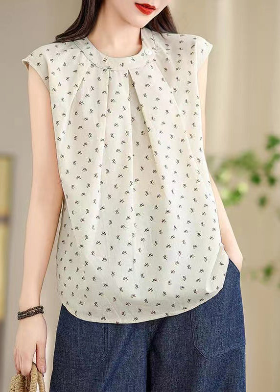 French Apricot Print Wrinkled Top Sleeveless AP026