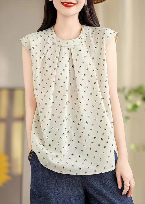 French Apricot Print Wrinkled Top Sleeveless AP026