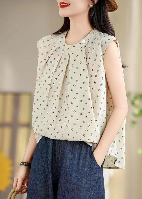 French Apricot Print Wrinkled Top Sleeveless AP026