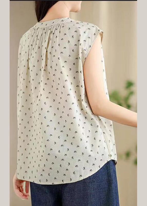 French Apricot Print Wrinkled Top Sleeveless AP026