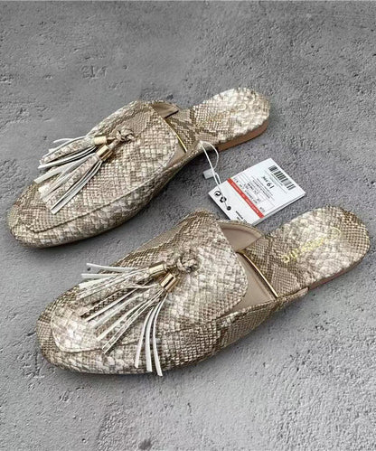 Faux Sandals Apricot French Leather Tassel Slide