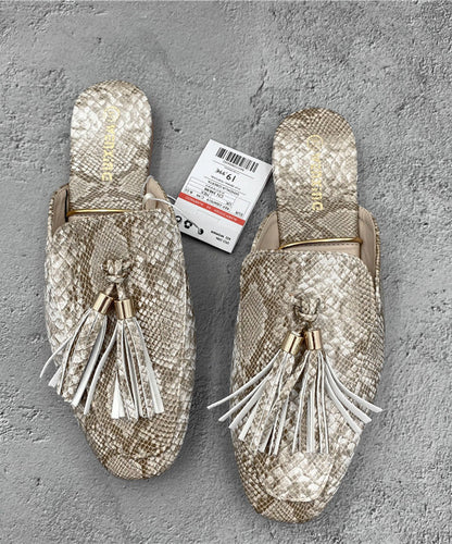 Faux Sandals Apricot French Leather Tassel Slide