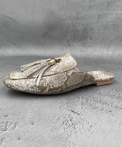 Faux Sandals Apricot French Leather Tassel Slide