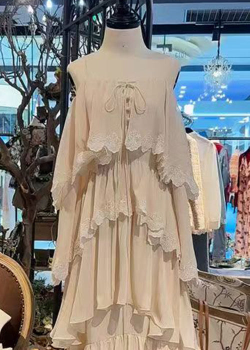 Strap Beige Lace Spaghetti Dress Up French Sleeveless