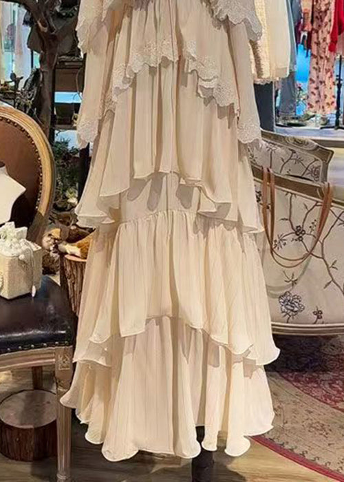 Strap Beige Lace Spaghetti Dress Up French Sleeveless