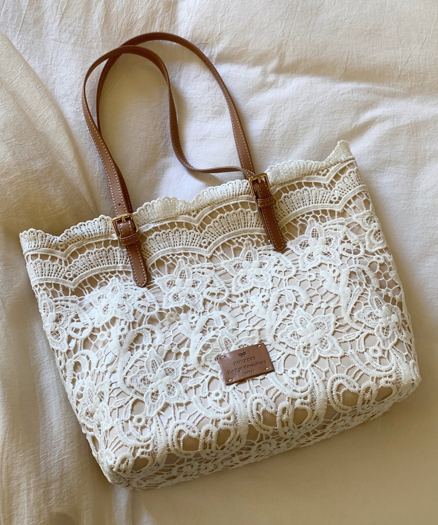 Bags Large French Shoulder Lace Capacity Beige