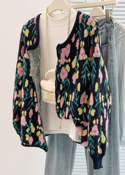 French Beige Oversized Jacquard Knit Cardigan Spring TM035