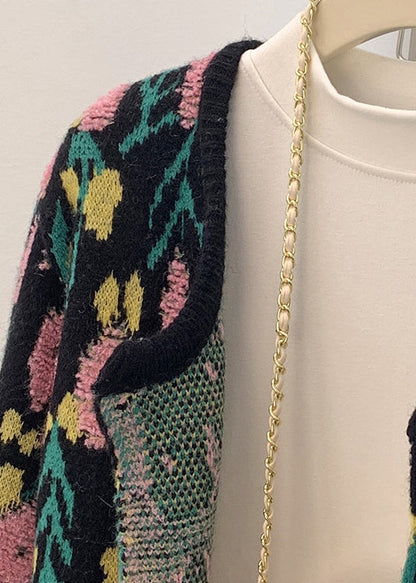 French Beige Oversized Jacquard Knit Cardigan Spring TM035