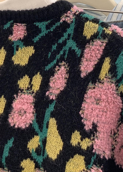 French Beige Oversized Jacquard Knit Cardigan Spring TM035