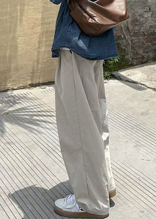 Cotton Pants Beige Waist Mens Elastic Pockets French Summer Solid