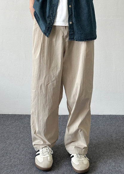 Cotton Pants Beige Waist Mens Elastic Pockets French Summer Solid