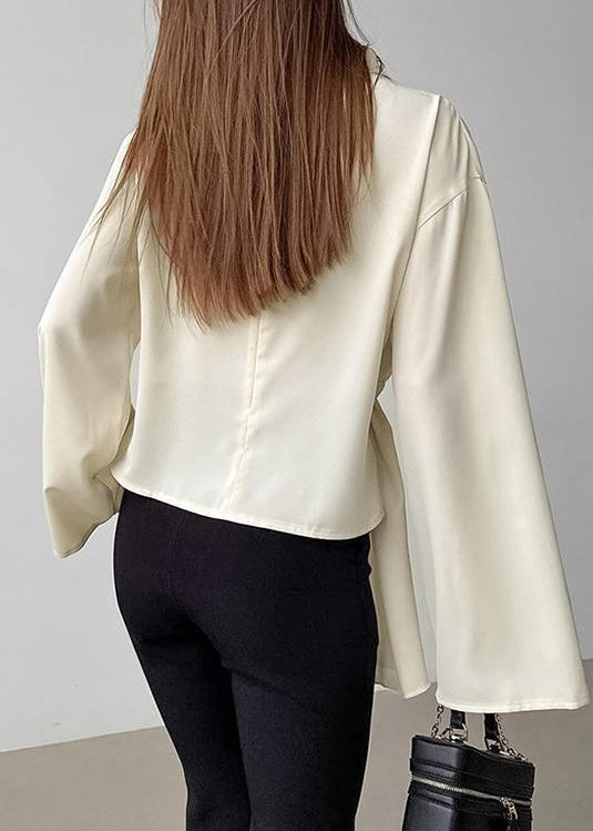 Chiffon Neck Irregular Sleeves Semi French High Long Shirt Beige