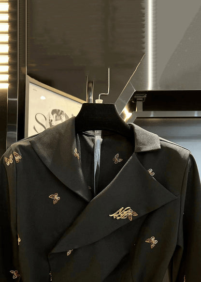 French Black Asymmetrical Butterfly Spandex Shirt Fall RK023