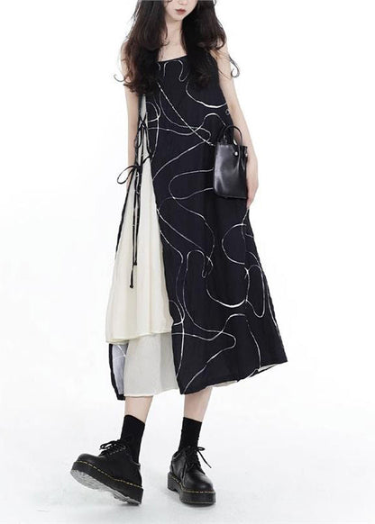 Up Cotton Spaghetti Asymmetrical Lace Black French Patchwork