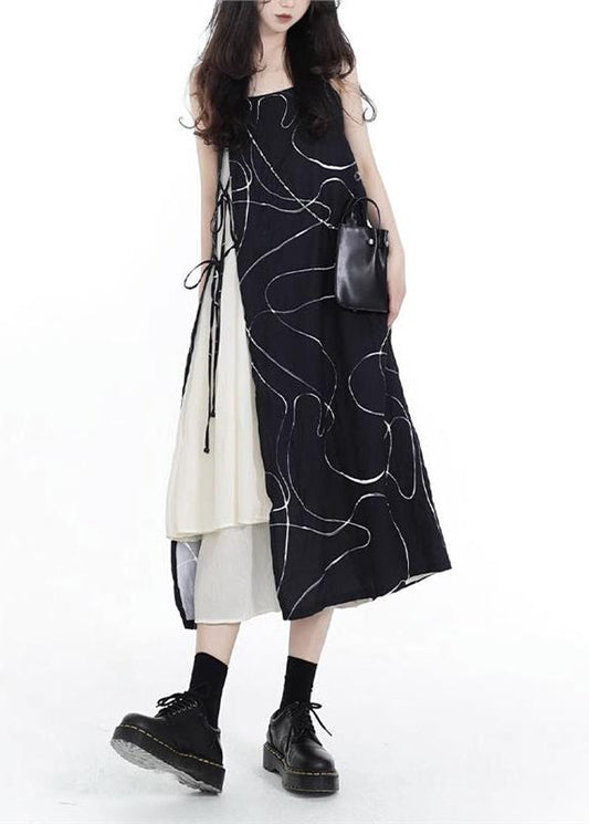 Up Cotton Spaghetti Asymmetrical Lace Black French Patchwork