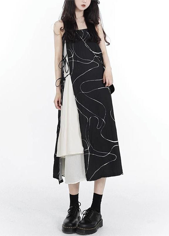 Up Cotton Spaghetti Asymmetrical Lace Black French Patchwork