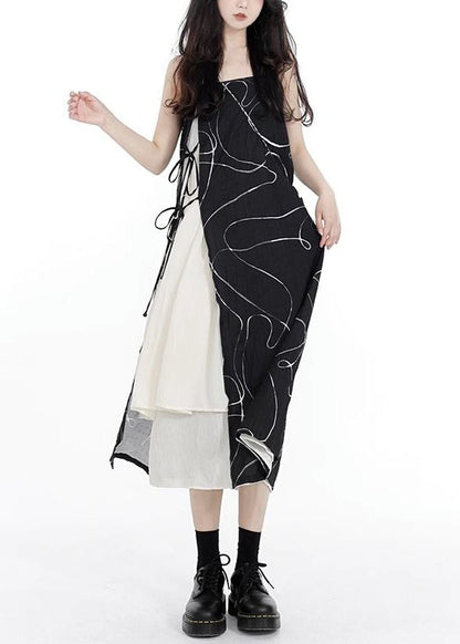 Up Cotton Spaghetti Asymmetrical Lace Black French Patchwork