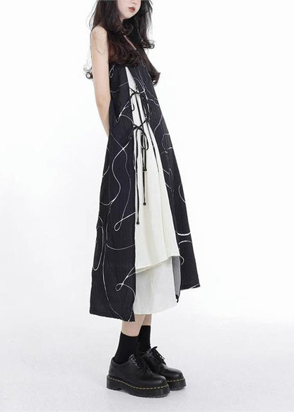 Up Cotton Spaghetti Asymmetrical Lace Black French Patchwork