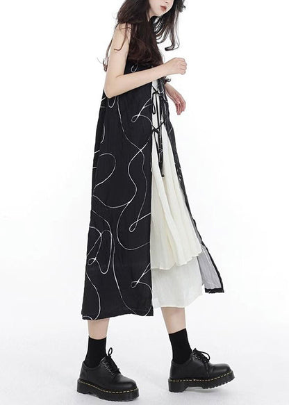 Up Cotton Spaghetti Asymmetrical Lace Black French Patchwork