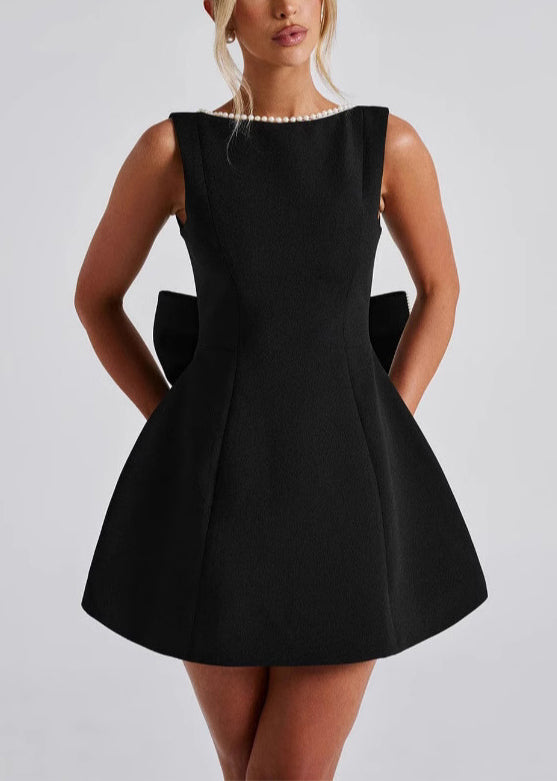 Backess Dresses Mini Summer Bow Cotton Black French