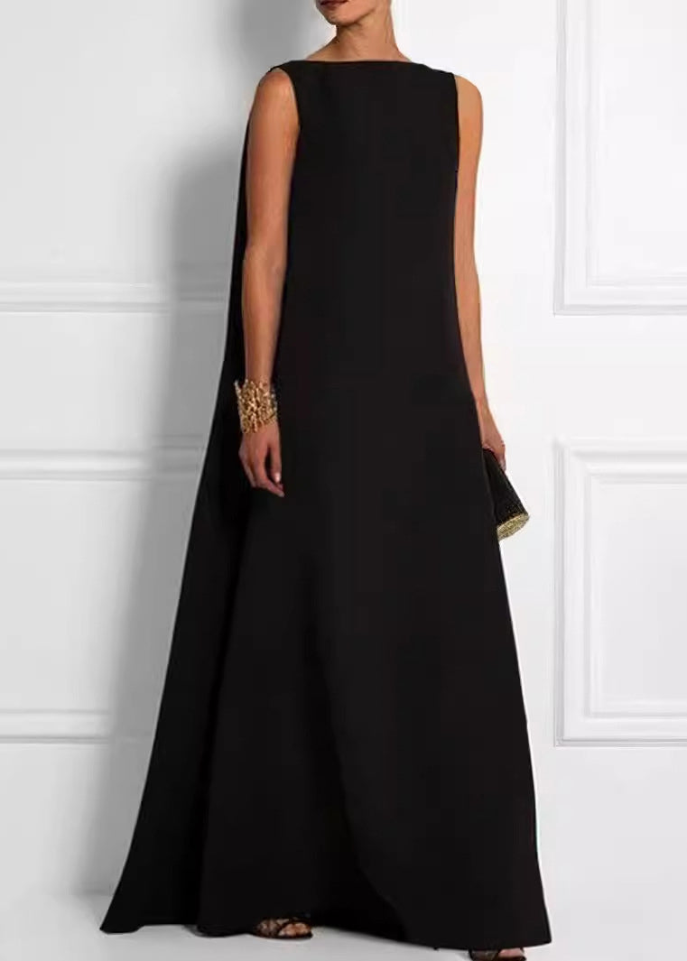 High Ankle Black French Dress Cotton Sleeveless Solid Waist