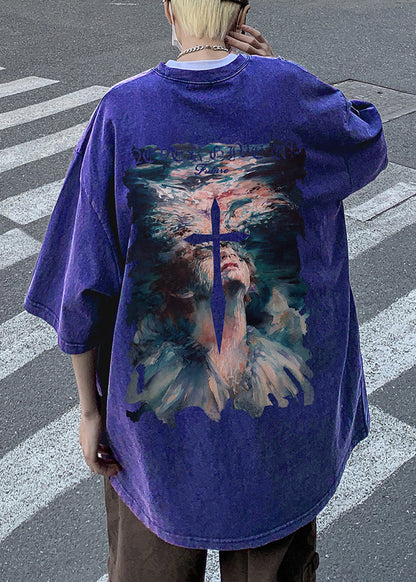 T Neck Half Black Print Sleeve Men O French Cotton Shirt