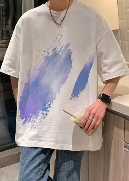 Black T Summer O Cotton Men Print Cozy Shirt French Neck