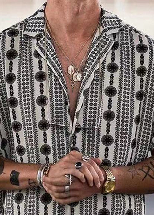 Print Cotton Pan Peter Summer French Black Men Collar Shirt