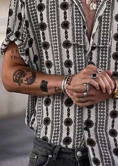 Print Cotton Pan Peter Summer French Black Men Collar Shirt