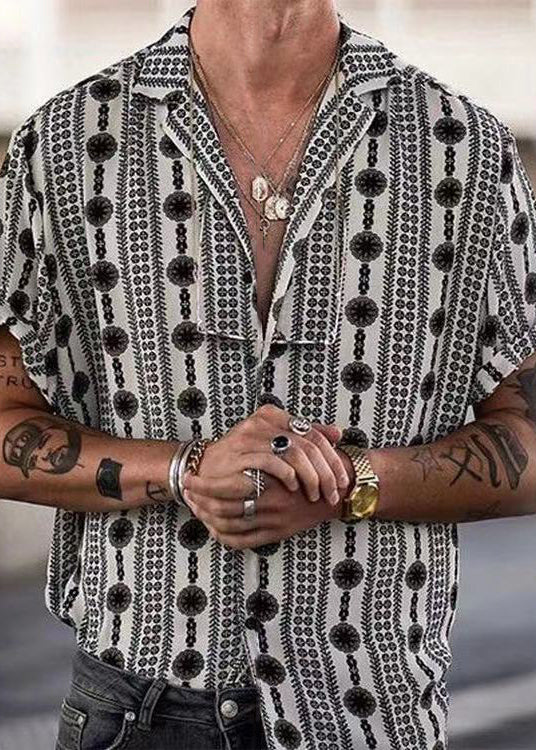 Print Cotton Pan Peter Summer French Black Men Collar Shirt