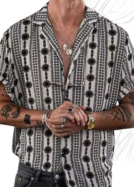 Print Cotton Pan Peter Summer French Black Men Collar Shirt