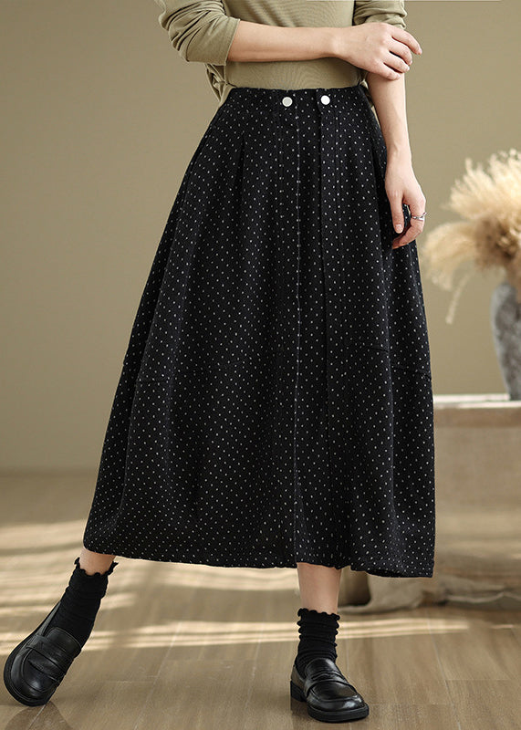 Waist Pockets Line Summer French Dot Elastic Black A Skirts