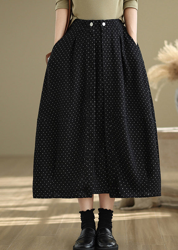 Waist Pockets Line Summer French Dot Elastic Black A Skirts