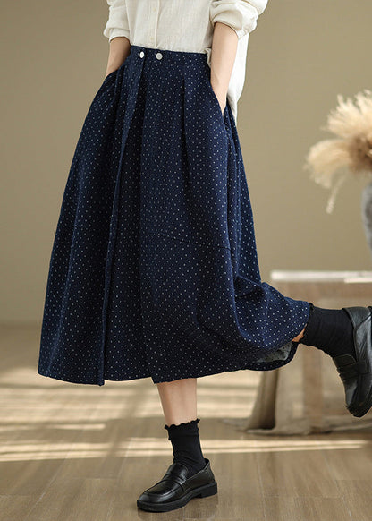 Waist Pockets Line Summer French Dot Elastic Black A Skirts