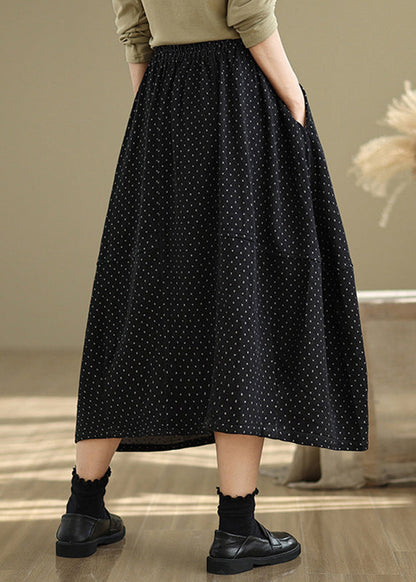 Waist Pockets Line Summer French Dot Elastic Black A Skirts