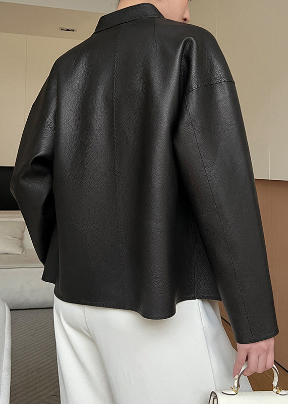 Pockets Coats Leather Black French Faux Sashes Spring