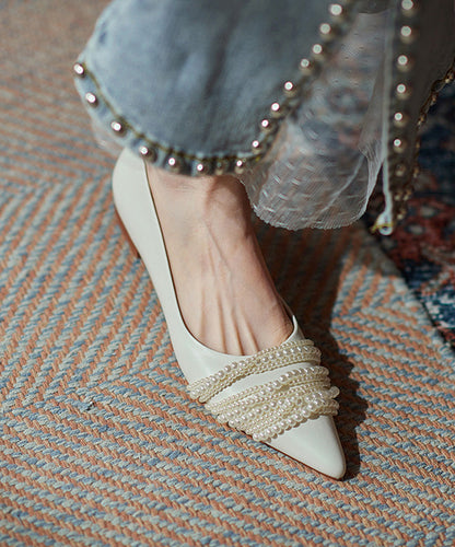 Flat Splicing French Nail Bead Shoes Pointed Toe Suede Black