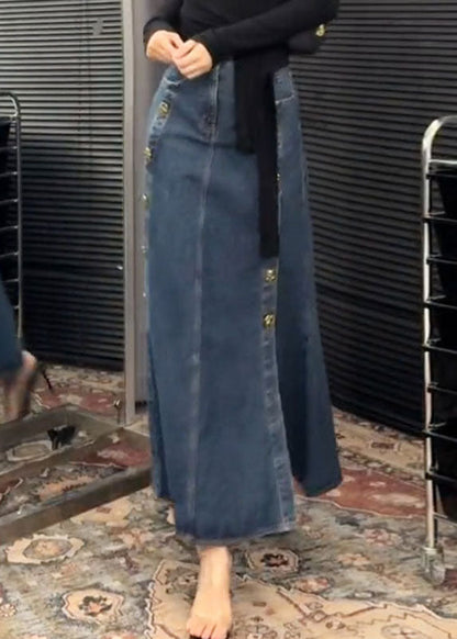 Open Denim French Side Blue Skirts Button Spring