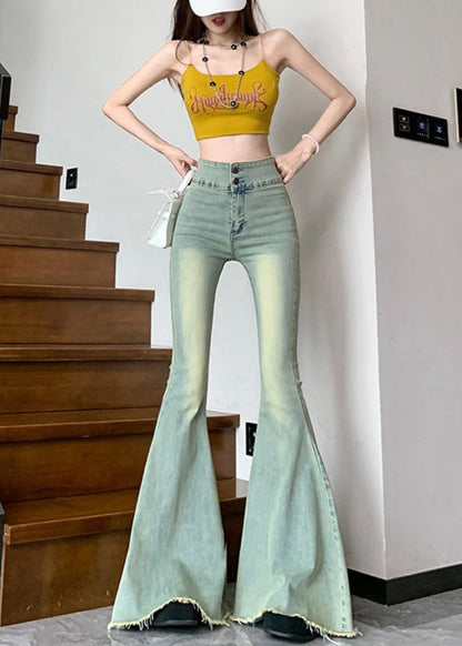 French Blue High Waist Denim Bell-bottom Trousers Spring YP028