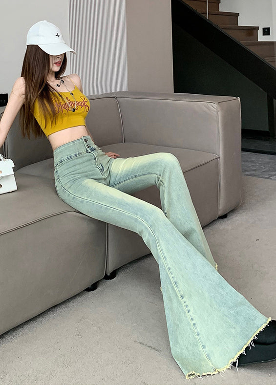 French Blue High Waist Denim Bell-bottom Trousers Spring YP028