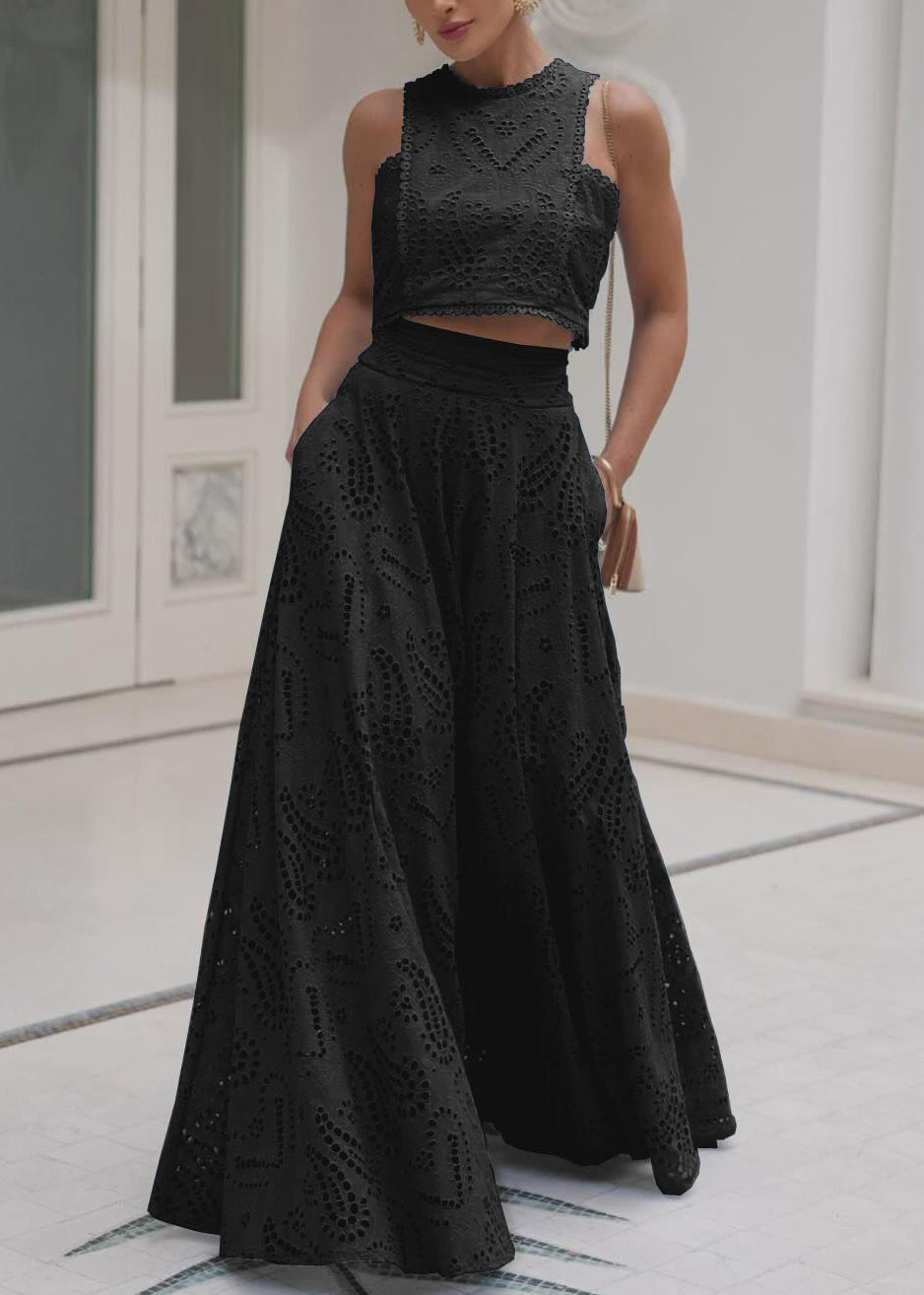 Skirts And Piece Cotton Blue Tops French Set Two Hollow Out