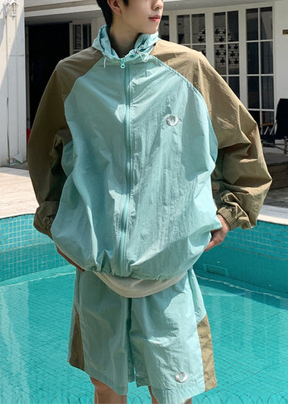 Coat Hooded Blue Silk 50+ Ice UPF Patchwork Two Mens French