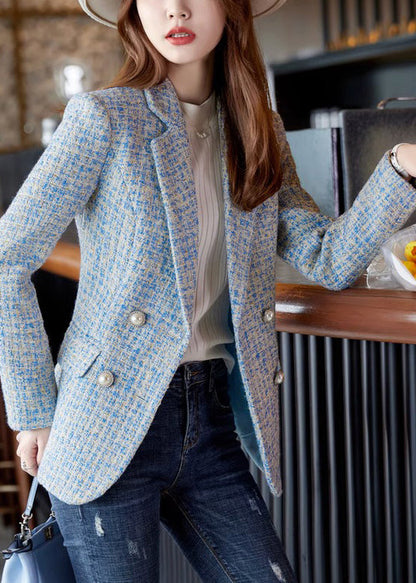 French Blue Notched Woolen Formal Coats Spring YJ039