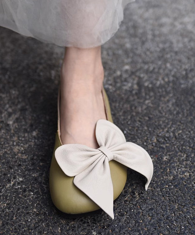 Faux Splicing Loafers French Beige Leather Bow Penny
