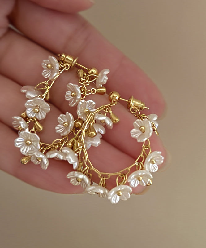 Gold Earrings Copper Floral Overgild French Hoop Tassel