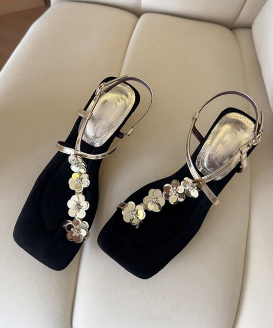 Wedge Sandals Leather Gold Faux French Heels Floral