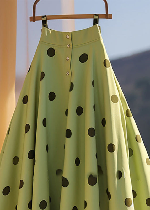 Green A Dot Print French Skirt Summer Line Chiffon