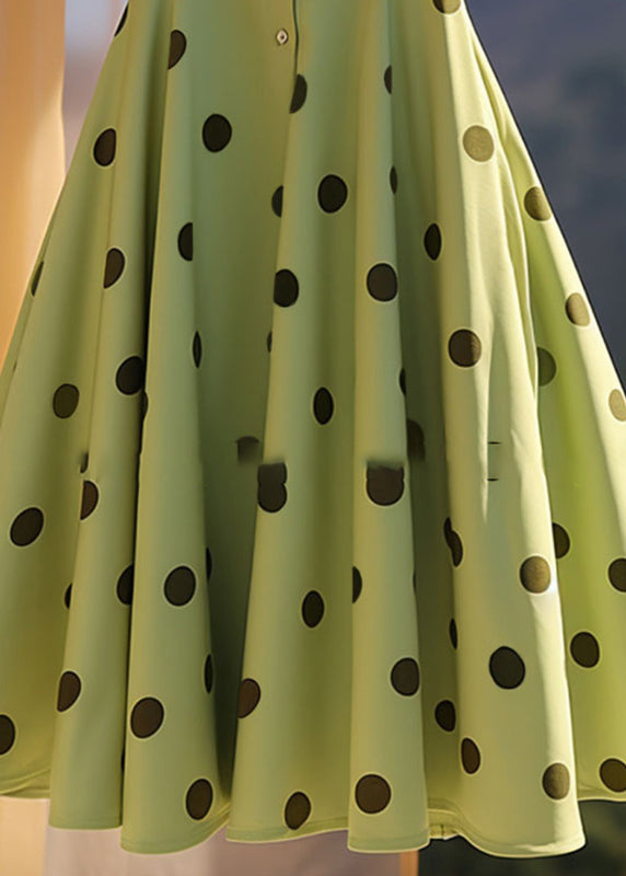 Green A Dot Print French Skirt Summer Line Chiffon