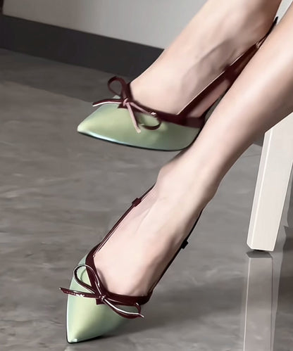 Pointed French Toe Stiletto Splicing Green Bow Sandals