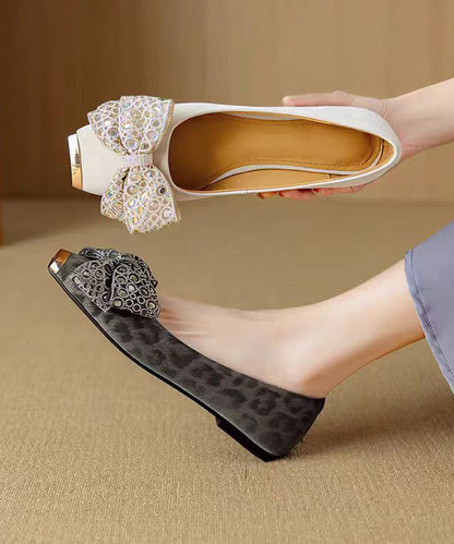 Shoes Splicing Suede Grey Women For Flat Zircon French Bow